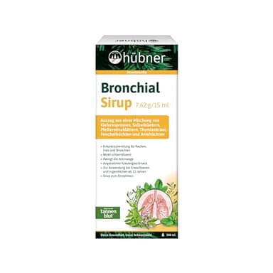 hübner® Bronchial-Sirup – Mit Thymian & Salbei, unterstützt die natürliche Reinigung der Atemwege, ohne Alkohol, Laktose & Gluten, ideal für Hals & Bronchien in der Erkältungszeit, vegetarisch