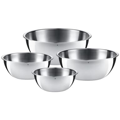 WMF Gourmet Schüsselset 4-teilig, Edelstahl Schüsseln für die Küche 0,75l - 2,75l, Rührschüssel Edelstahl, Salatschüssel, Servierschüssel, Cromargan, stapelbar