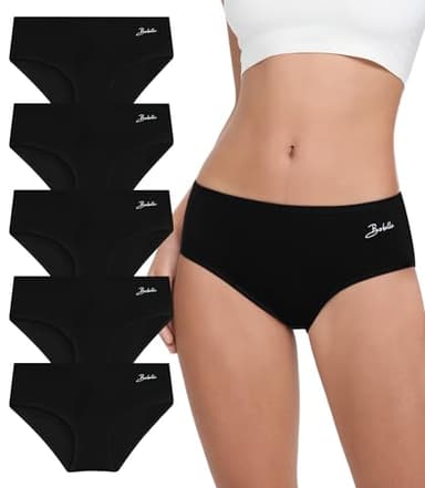 Bobelle Unterhosen Damen 5er Pack, Baumwolle Atmungsaktiv Unterwäsche Bequeme Slips Weich Frauen Panties Stretch (S-XXL) (DE/NL/SE/PL, Alphanumerisch, M, Regular, Regular, Schwarz)