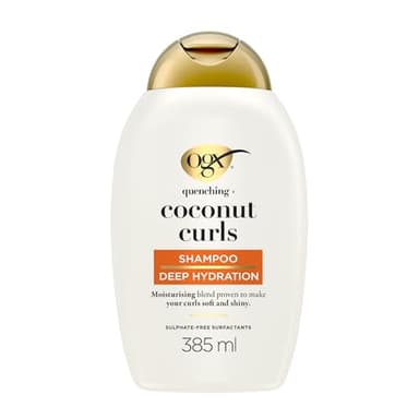 OGX Coconut Curls Shampoo 385 ml, feuchtigkeitsspendendes Haarshampoo mit Kokosöl, Zitronenöl und Honig, ohne Sulfate, für lockiges Haar