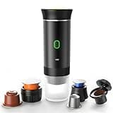 Winwj Tragbare Elektrische Espressomaschine, Akku Kaffeemaschine für Camping Reise, 12v Kaffeemaschine Auto Selbsterhitzung Espressomaschine kompatibel mit gemahlenem Kaffee & NS-Kapsel