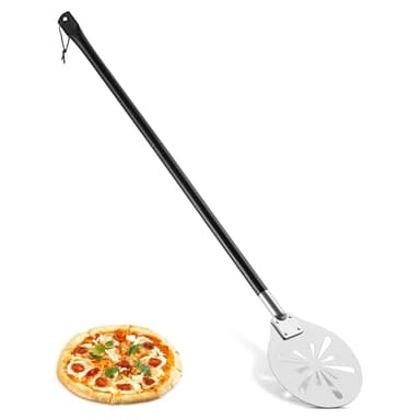 Joyfair Pizzaschieber Perforierter, 17,8cm Edelstahl Rund Metall Pizzaschaufel, Pizzawender mit 89,2cm Abnehmbaren Langer Griff, Pizzaheber für Hausgemachtes Pizza, Brot, Kuchen, Leicht zu Reinigen