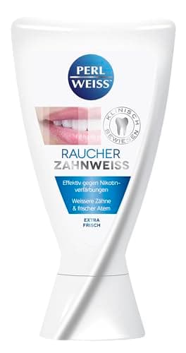 PERLWEISS Raucher Zahnweiss Whitening Zahncreme - entfernt effektiv Nikotinverfärbungen & Raucherbeläge - mit Perfect White & Fresh-Formel für frischen Atem & Kariesschutz, 50 ml (Packung mit 2)