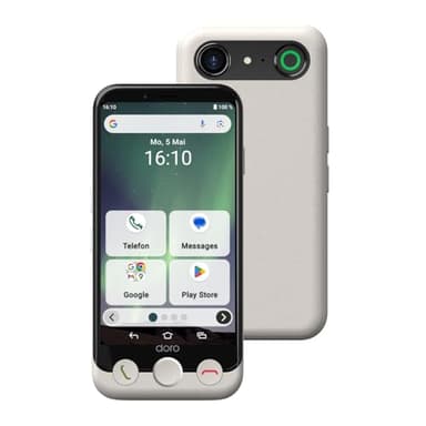 Doro - Aurora A10 Mobiltelefon - Senioren-Smartphone - Einfach zu bedienen - Assistenz-Taste mit GPS-Ortung - Hörgeräte-kompatibel - Inklusive USB-Kabel - Weiß
