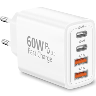 USB C Ladegerät, Rombica 4-Port Mehrfach Ladegerät mit USB-C und USB-A, 60W Schnellladegerät PD3.0 Power Adapter USB Netzteil für iPhone 17 17 Pro Max 16 15 14 13 12 11 XS XR X, iPad, Samsung, Handys