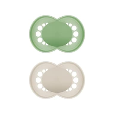 MAM Original Pure Schnuller im 2er-Set, zahnfreundlicher Baby Schnuller aus nachhaltigem & bio-erneuerbarem Material, Sauger aus MAM SkinSoft Silikon, mit Schnullerbox, 16+ Monate, grün/beige
