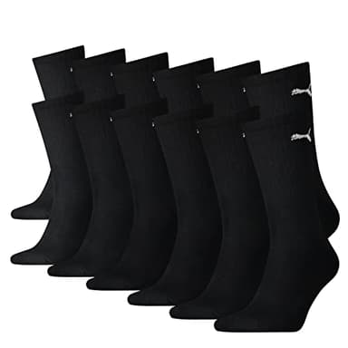 PUMA Unisex Crew Tennissocken Sportsocken Socken für Damen Herren 6 Paar, Farbe:200 - black, Socken & Strümpfe:43-46