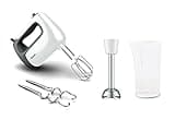 Tefal Prep'Mix + Handmixer mit Pürierstab, ideal für leichte und zähe Zubereitungen, leistungsstarker 500-W-Motor, 5 Geschwindigkeiten, Turbo-Funktion, Pürierstab-Aufsatz, weiß/grau, HT462138