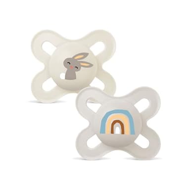 MAM Original Start Schnuller | Latexschnuller | 0-2 Monate | Schnuller für Neugeborene | 94% Akzeptanz | stillfreundlich | von Hebammen empfohlen | extra bissfest | Latex | Hase/Regenbogen | 2 Stück