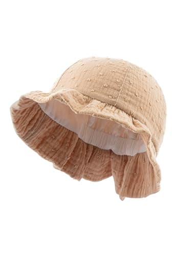 Sterntaler Mädchen Sommer Hut aus Musselin - UV-Schutz 50+ Sonnen Hut mit Futter aus Batist (Bio) - Fischerhut - Baby und Kinder Sommer Mütze, beige, Größe 49