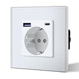 BSEED Schuko Wand Steckdose mit 20W USB & Typ C Schnellladegerät Glas 3 in 1 Unterputz Wandsteckdose Ladeleistung und USB C Adapter Aufladestation, Einfache Installation Weiß