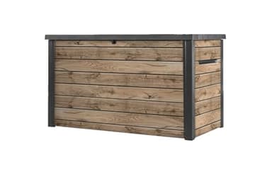 Keter Ontario Auflagenbox/Kissenbox 870 Liter | 100% Wasserdicht mit Belüftung dadurch kein übler Geruch/Schimmel Moderne Holzoptik | Deckel mit Gasdruckfedern