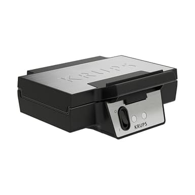 Krups FDK Iconic Waffeleisen, 850 W, keramikbeschichtete Antihaft-Platten, ikonisches Design, vertikale Aufbewahrung, benutzerfreundlich, Schwarz/Edelstahl, FDK261