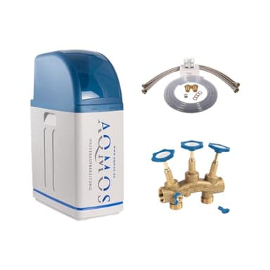Aqmos R2D2-32 Wasserenthärtungsanlage mit Anschlussset 1" und Montageblock 1" | Wasserenthärtungsanlage für Haushalte bis zu 3 Personen | Entkalkungsanlage Antikalkanlage Entkalker für weiches Wasser