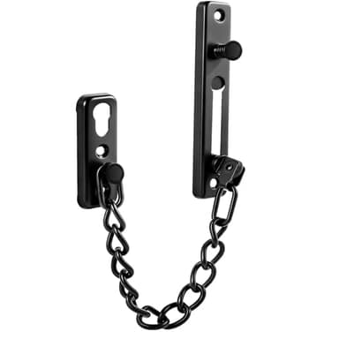 elzle Türkette mit Federmechanismus, 4 Schrauben für einfache Montage, Robuste Türsicherungskette für mehr Sicherheit in Haushalt, Hotel und Wohnung (Schwarz)