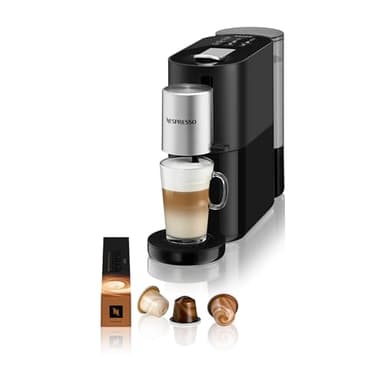 Nespresso Krups Atelier Kaffeemaschine mit Milchaufschäumer, 1 L Wassertank, inkl. Glastasse+Kapseln, 19bar Druck, schwarz/silber, XN8908