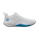Wilson Rush Pro Lite Herren-Tennisschuhe, Ultraleichtes Gefühl und Starke Fußgewölbe-Unterstützung, Energiegeladene Leistung, Weiß/Atomic Blue/Navy Blazer, Größe 9,5