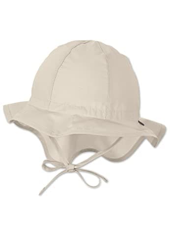 Sterntaler Sonnenhut - Unisex Sommerhut - UV-Schutz 50+ Mütze mit breiter Krempe und Größenregulierung - Nackenschutz - Bindebänder - Baby Kinder Kopfbedeckung aus Popeline (Bio) - beige,Größe 49
