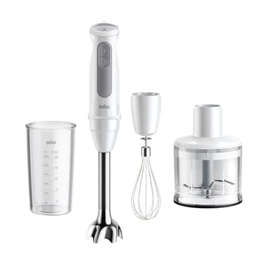 Braun Stabmixer MultiQuick 5 MQ 50236 M - Elektrischer Stabmixer mit 21 Geschwindigkeitsstufen + Turbo, Edelstahl Pürierfuß, Easy Click System, SplashControl, 3-teiliges Zubehör-Set, 1000 Watt, Weiß