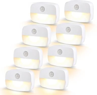LED Nachtlicht mit Bewegungsmelder, 8 Stück Kleines, Kinder, Treppenbeleuchtung mit innen Batterie, Auto EIN/AUS Sensor Licht Für Flur, Bad, Schlafzimmer,Toilettenlicht