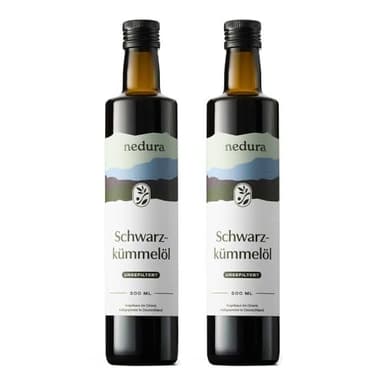 nedura® Schwarzkümmelöl kaltgepresst (ungefiltert) 2x 500ml – mit hohem Thymochinongehalt - 100% naturrein, zertifiziert - täglich frisch & schonend gepresst - direkt aus eigener Manufaktur