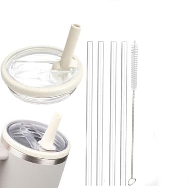 Ersatzdeckel für 30oz Becher, 1 Packung Auslaufsichere Tumbler Ersatz für Stanley Quencher H2.0 0.89 L, wiederverwendbare Becherabdeckungs-Sets mit 4 Strohhalmen und 1 Reinigungsbürste