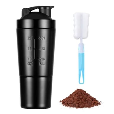 AOGOE Proteinshaker aus Edelstahl 700+200 ml Shaker mit Pulverfach und Kugelmischer, BPA-frei, Proteinshaker für Proteinshakes und Fitness