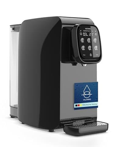 VILTARO® Osmoseanlage Trinkwasser [schwarz, 5-stufiges Filtersystem, 6 Temperaturstufen, mobil ohne Wasseranschluss] | Umkehrosmoseanlage | Osmose Wasserfilter | Kalkfilter | Trinkwasserfilter