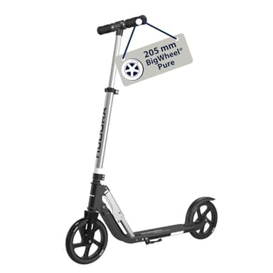 HUDORA BigWheel Pure Scooter I Stabiler Aluminium-Roller mit Ständer I Höhenverstellbarer & zusammenklappbarer Cityroller für bis zu 100kg I Tretroller für Jugendliche und Erwachsene schwarz