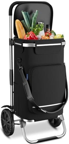 ELONEO Einkaufstrolley klappbar, Einkaufswagen mit Kühlfach, 3in1 Trolley, Sackkarre & Umhängetasche, Einkaufsrollwagen, Shopping Trolley 43L Kapazität & Spanngurt, Hackenporsche Schwarz