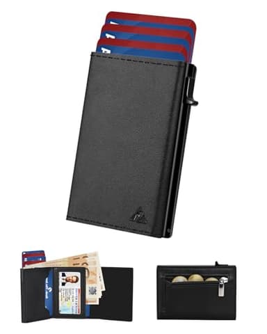 dwnkove Kartenetui Herren, Slim Wallet mit Münzfach & RFID Schutz & ID-Fenster, Pop-Up Smart Wallets for Men and Card Holder, Leder Portmonee Geldbeutel Kreditkartenetui Fahrrad Spiegel eBike 2