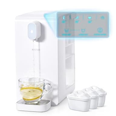 Watus Heißwasserspender, Instant-Wasserspender, Wasserspender mit Filterung und Heizung, Enthält 3 Filterpatronen. Filtern Sie Wasser, um Kalk, Chlor, Blei und Kupfer im Leitungswasser zu reduzieren