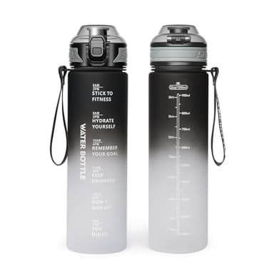 Binudum Trinkflasche 1l, Auslaufsichere Sport Trinkflasche mit Zeitmarkierung, BPA-frei, Tritan Wasserflasche-Leicht, Wiederverwendbar, Robuste, Sportflasche für Fitness, Fahrrad, Outdoor, Schule
