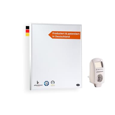 Könighaus Infrarotheizung - 300 Watt mit TÜV SÜD + 5 Jahre Herstellergarantie ✓ Doppelter Überhitzungsschutz ✓ Heizkörper in 2-4 min auf Betriebstemperatur ✓ inkl. Thermostat