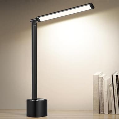 bravzurg LED Schreibtischlampe Touch Dimmbar, 10W Schreibtischleuchte Akku Aufladbar, Tageslichtlampe Klappbar und Drehbar, 5000mAh Modern Kabellos Tischlampe für Outdoor, Büro, Nachttisch (Schwarz)