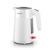 Bosch kabelloser Wasserkocher MyMoment TWK2M161, Abschaltautomatik, Überhitzungsschutz, Tassenanzeige, entnehmbarer Kalkfilter, Trockengehschutz, Dampfstopp-Automatik, 1,7 L, 2400 W, Weiß matt