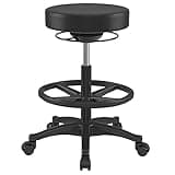 SONGMICS Arbeitshocker, hoher Sitz, ergonomischer Dynastischer Hocker, Stehstuhl, drehbar und verstellbar, 59,5 – 81 cm, mit Verstellbarer runder Fußstütze, Schwarz OSC007B01