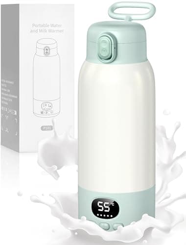 500mL Flaschenwärmer Baby, Mobiler Flaschenwärmer Baby, Tragbarer Flaschenwärmer Unterwegs, mit Ladekabel & 10400mAh-Akku, Präzise Temperaturkontrolle,für Reisen Nachtfütterung