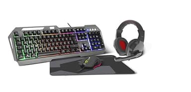 Speedlink LUNERA 4in1 Illuminated RGB Gaming Set – vierteiliges PC Tastatur und Maus Set mit Kabel, Headset und Mauspad, LED Gamer Beleuchtung, QWERTZ Layout Deutsch, schwarz