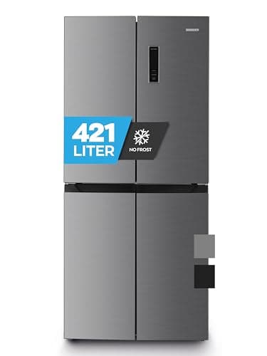 Heinrich´s Cross Door Kühlschrank, Kühlgefrierkombination mit 421L Gesamtvolumen, inkl. Total-No-Frost Funktion, 150L Gefriervolumen, LED Beleuchtung, Multi-Airflow und Fresh Converter System, Inox