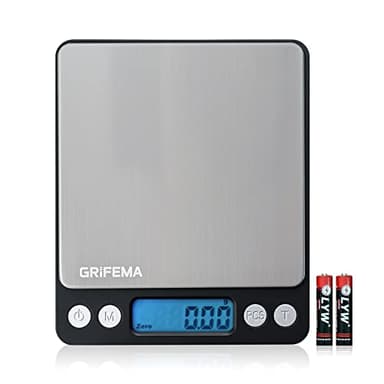 GRIFEMA Küchenwaage Digitale Profi (Hochpräzise 0.01g-500g)- Feinwaage mit LCD Display und 2 Batterien, Briefwaage Abstellautomatik und Tara, Kitchen Scale Klein mit 6 Maßeinheit