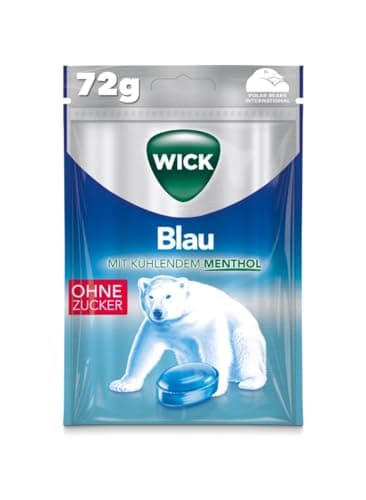 Wick Blau Hustenbonbons ohne Zucker ein tiefes Atemerlebnis dank Menthol und natürlichem Arvensis Minz-Aroma - 1er Pack (1 x 72 g)