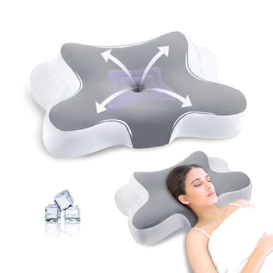 JINXIA Nackenstützkissen, Ergonomisches Orthopädisches Nackenstützkissen, Memory Foam-Kissen mit Abnehmbarem Kissenbezug für Seiten-, Rücken- und Bauchschläfer, Grauweiß