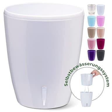 Happy Plants Orchideentopf D 12,5 cm Blumenkübel mit integriertem Wasserstandsanzeiger, selbstbewässernder Blumentopf mit Docht, Selbstbewässerungssystem für Orchideen - Weiß 1,3 Liter