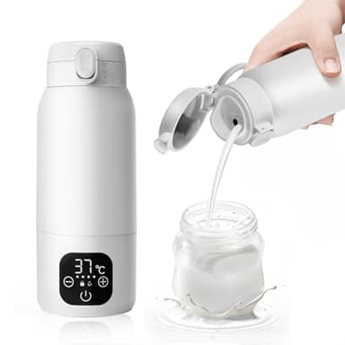 Tragbarer Baby Flaschenwärmer für unterwegs, 500ml Kapazität – Schnellheizung in 3 Min. und lange Akkulaufzeit, 24h Temperaturhaltung für Muttermilch, Formula und Wasser (Schneeweiß)