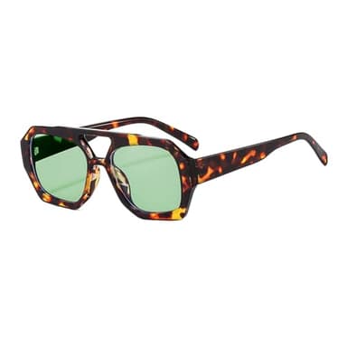 YAMEIZE 70s Retro Double Bridge Pilot - Sonnenbrille für Damen Herren Klassische Hexagonal Sonnenbrille Platz Brille Driving (leoparden grün)