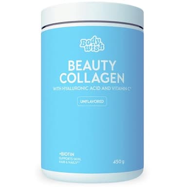 Bodywish Hydrolysiertes Kollagen Pulver Hochdosiert (1x 450g) | Premium Hyaluron Pulver hochdosiert, Biotin Vitamine & Mineralstoffe | Beauty Kollagen Hydrolysat | Glow Collagen Peptide Typ 1 & 3