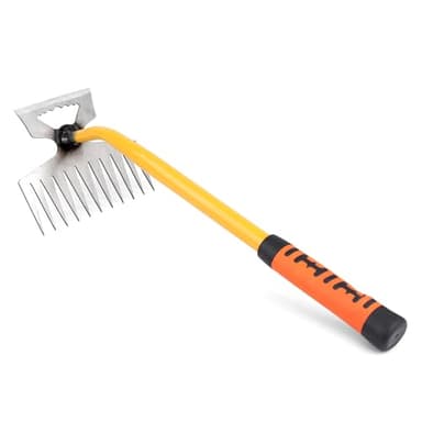 FLOWERUN Hand Unkrautstecher mit Ergonomischem Griff, Unkrauthacke mit 11 Zinken aus Edelstahl für Gartenarbeit, Beete, Wege, Blumenbeete und Gemüsebeet (Orange)