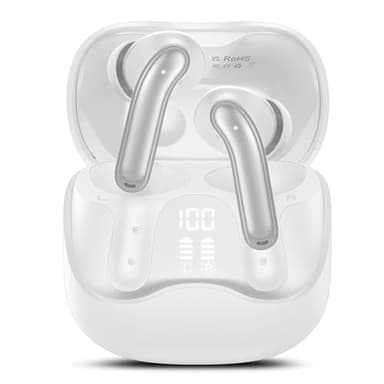 Bluetooth Kopfhörer mit Hybride Aktive Geräuschunterdrückung, In Ear Kopfhörer Kabellos Bluetooth 5.4, 6Mic, 49Std. Wiedergabe, kraftvoller Bass, 8 EQ-Modi, APP-Steuerung, kabelloses Laden, Multipoint