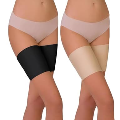 2 Paare Elastische Oberschenkelbänder,Anti-Scheuern dehnbar verhindern Oberschenkel Reiben Satin gefüttert Protektor, Anti-Scheuer-Oberschenkelbänder für Damen（58-65,Schwarz, Hautfarbe）
